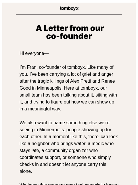 tomboyx newsletter: Standing With Our Community in Minnesota