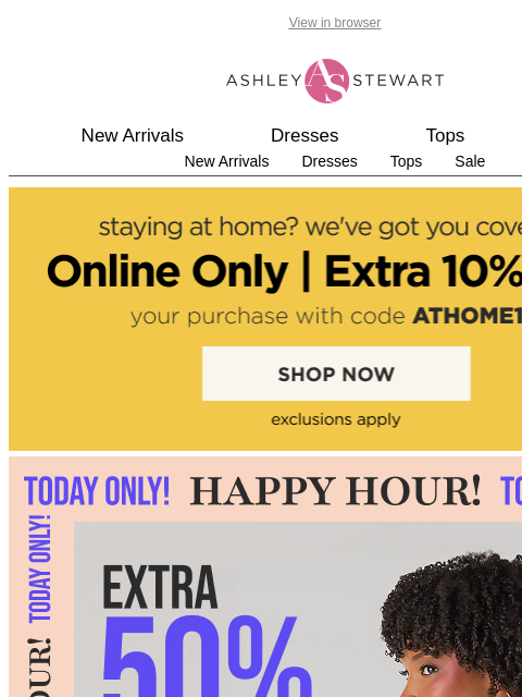 ashleystewart newsletter: Extra 50-60% off ALL Clearance📢 Ends TONIGHT