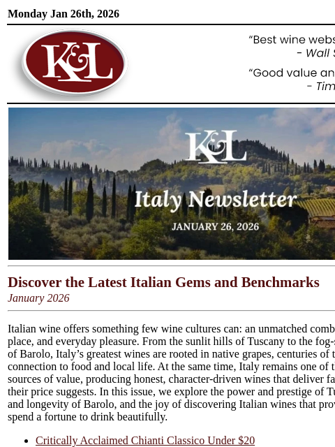 klwines newsletter: K&L Newsletter: Kick off Your New Year with a Tast...
