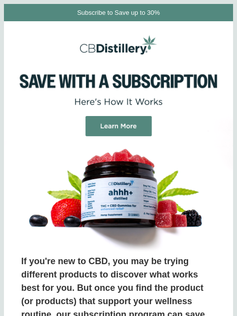 thecbdistillery newsletter: Save with a CBD Subscription!