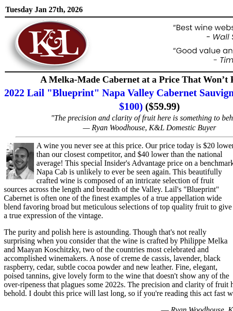 klwines newsletter: Lail Blueprint Napa Cab at an Unbelievable Price