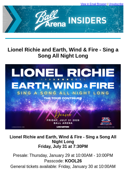 kroenkeentertainment newsletter: Lionel Richie and Earth, Wind, & Fire + Cardi B Sw...