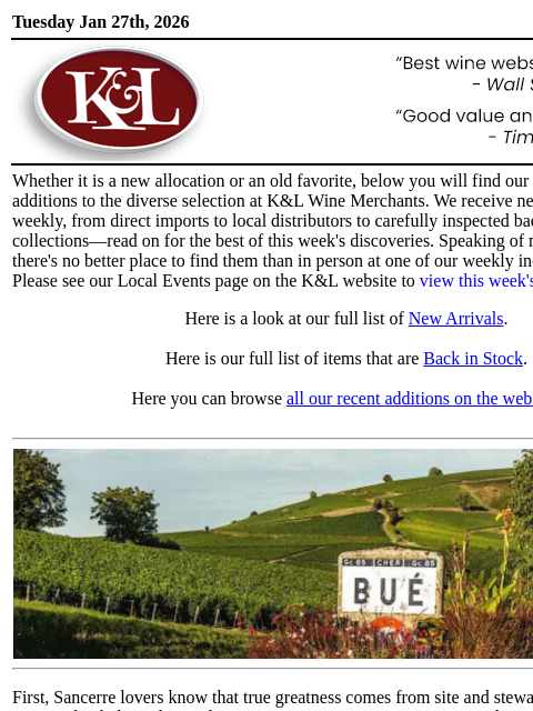 klwines newsletter: The Latest from K&L: New Adds and Back In Stock