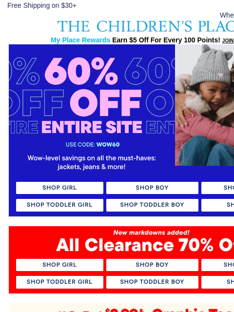childrensplace newsletter: Snow Day Savings 🌨️ 60% Off Outerwear!