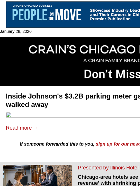 crainalerts newsletter: Why Johnson walked away from parking meter deal