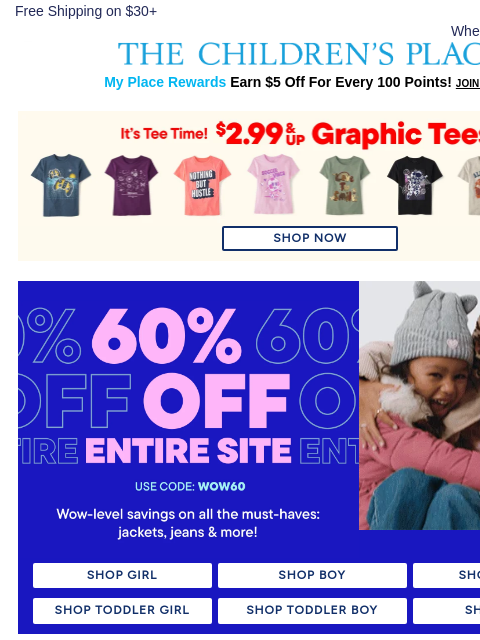 childrensplace newsletter: Join the Par-Tee👕Shop $2.99+ Tees!