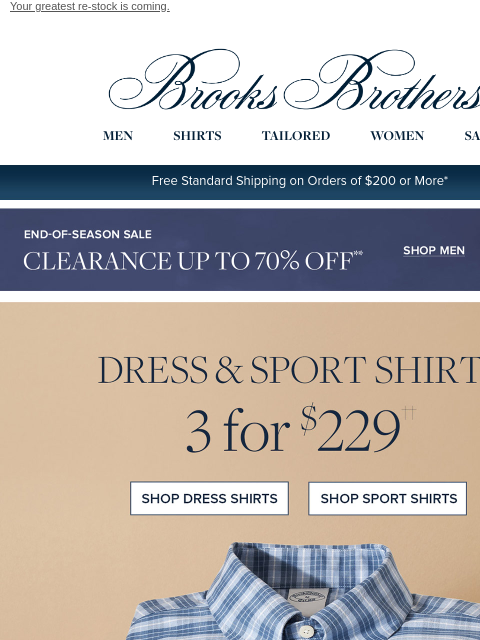 brooksbrothers newsletter: 𝐘𝐨𝐮𝐫 𝐬𝐡𝐢𝐫𝐭 𝐚𝐥𝐞𝐫𝐭: 3 for $229