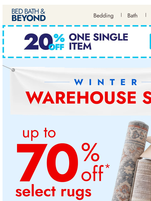 bedbathandbeyond newsletter: Up to 70% off rugs to refresh your space