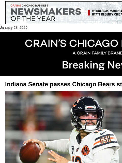 crainalerts newsletter: Indiana Senate OKs Bears stadium bill