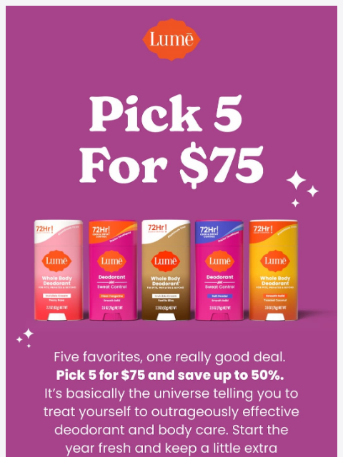 lumedeodorant newsletter: Pick 5 and save up to 50%! 🤩