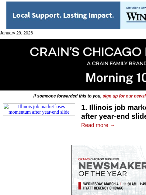 crainalerts newsletter: Illinois job market showing warning signs