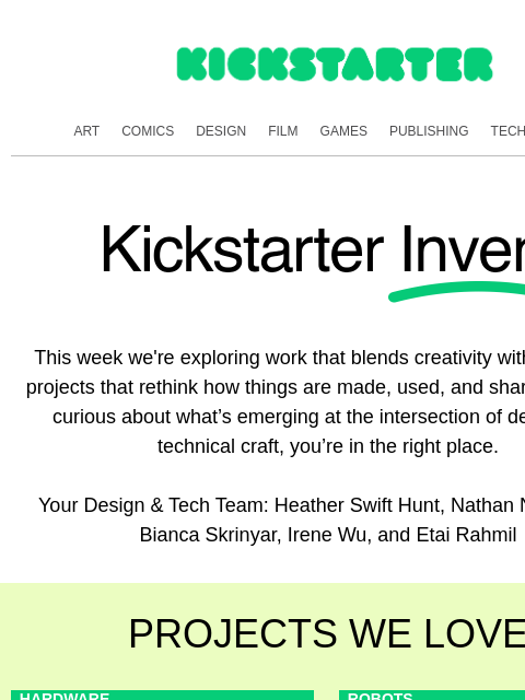 kickstarter newsletter: Design meets momentum