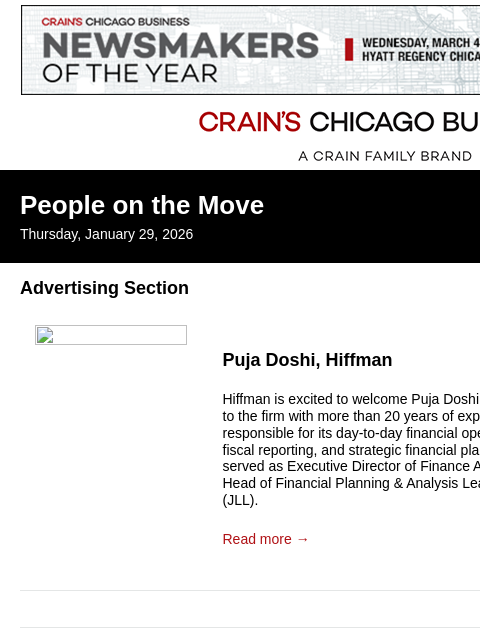 crainalerts newsletter: Crain's Chicago Business - People on the Move