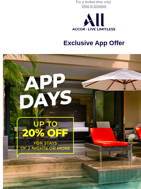 all newsletter: APP DAYS : get 20% off 2+ nights with the ALL Acco...