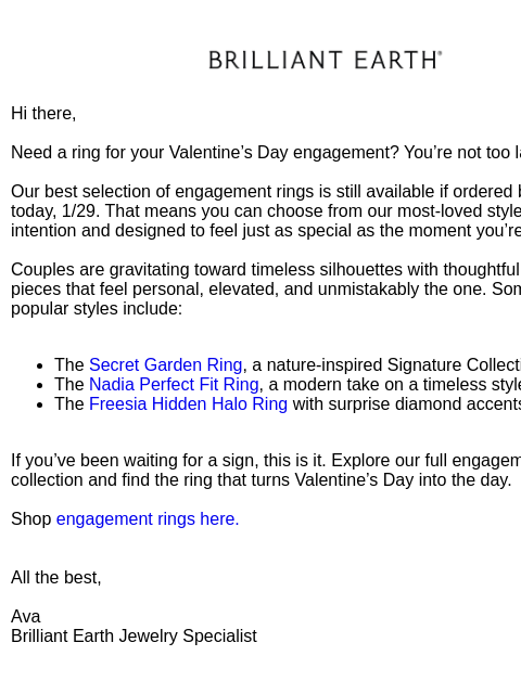 brilliantearth newsletter: There’s still time for the perfect proposal