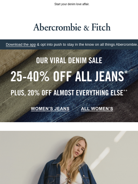 abercrombie newsletter: 25-40% OFF ALL JEANS