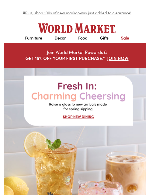 emailworldmarket newsletter: NEW charm inlay glassware is here 🤩