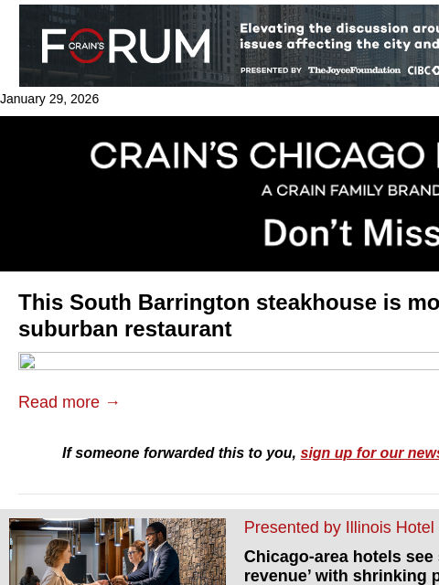 crainalerts newsletter: Steakhouse owners talk suburban success