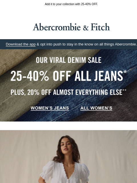 abercrombie newsletter: Get some color with new garment-dyed denim.