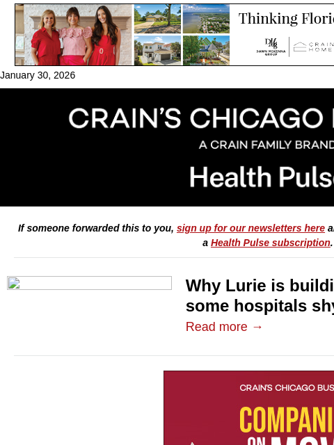 crainalerts newsletter: Lurie's expansion bet
