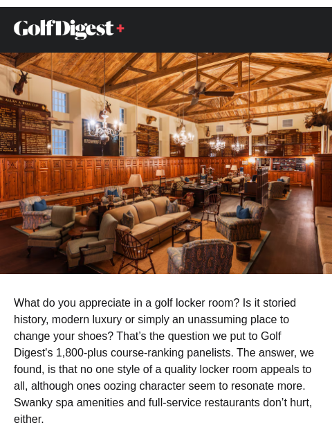 golfdigest newsletter: January's Most Popular: Best locker rooms, ranked