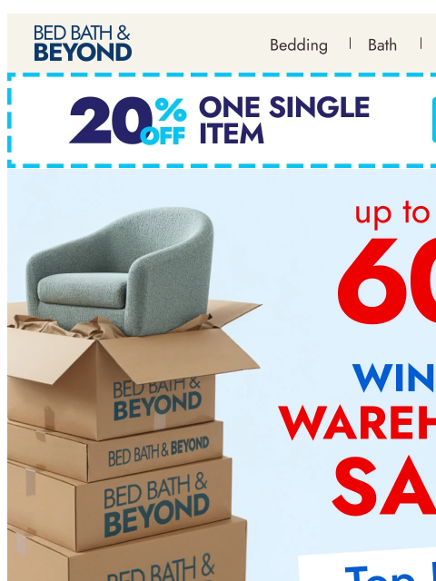 bedbathandbeyond newsletter: Warehouse favorites, up to 60% off