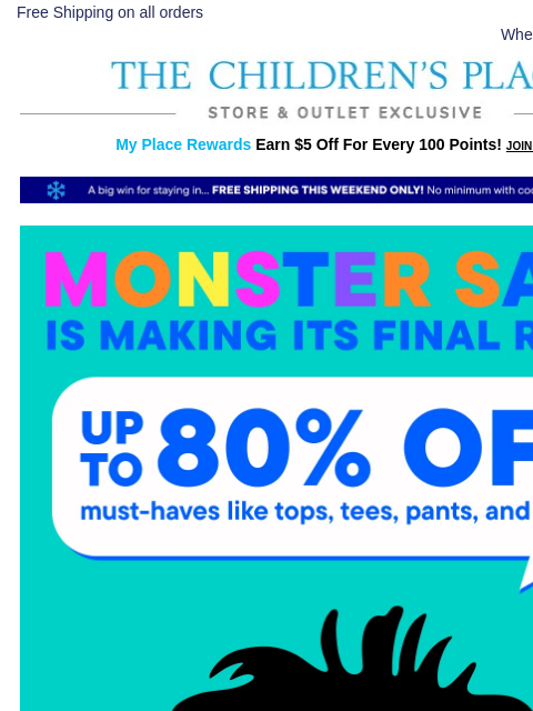 childrensplace newsletter: Shop In Store, Save up to 80% On Clearance 🎉