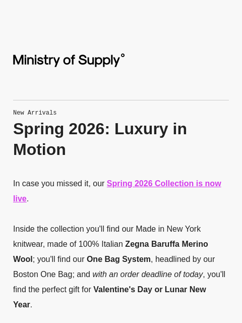 ministryofsupply newsletter: Zegna Baruffa | Rarify x Eames | One Bag System