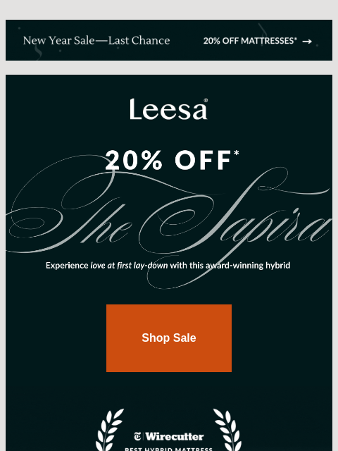 leesasleep newsletter: 20% off our most-loved hybrid*