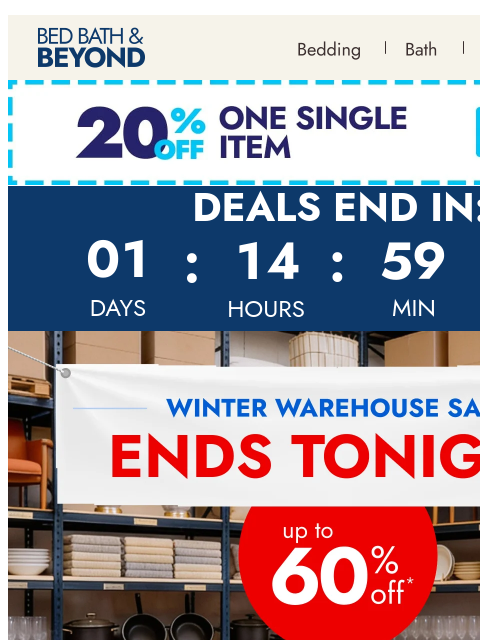 bedbathandbeyond newsletter: Up to 60% off ends tonight ⏰