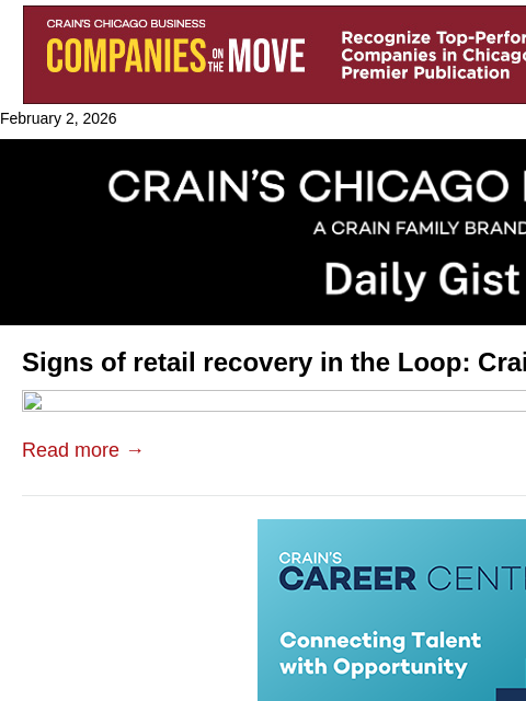 crainalerts newsletter: Signs of retail recovery in the Loop: Crain's Dail...