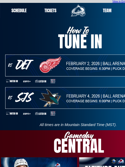 thecoloradoavalanche newsletter: Tune In as the Avalanche Take on the Red Wings & S...