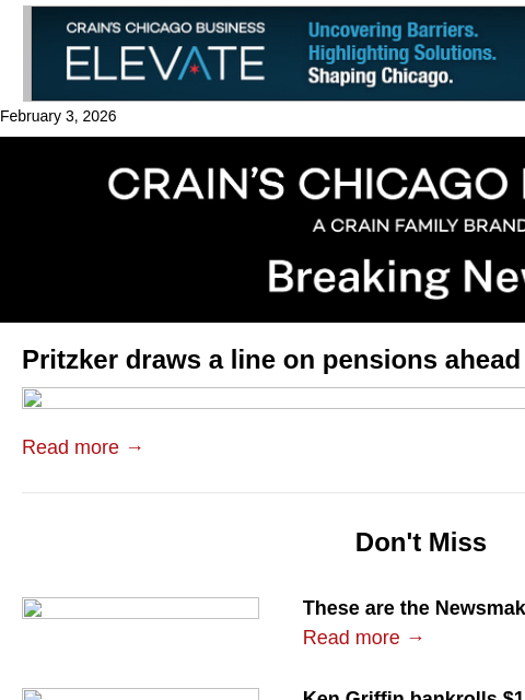 crainalerts newsletter: Pritzker pension priority: Fully funded by 2048