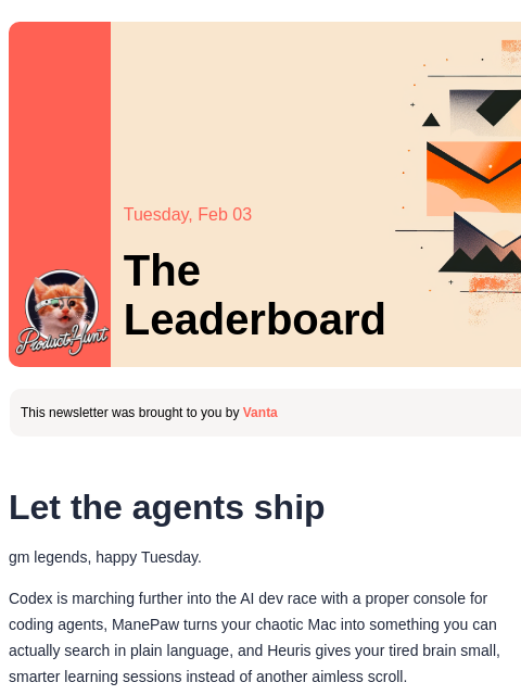 producthunt newsletter: 😸 Ship while you sleep