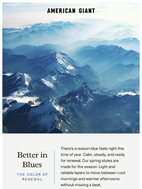 american-giant newsletter: New Blues, Ready for Spring