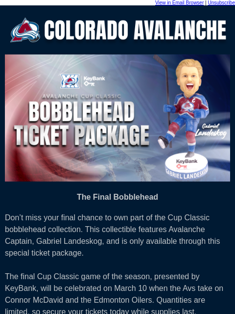 thecoloradoavalanche newsletter: ⛰️ The Final Bobblehead: Captain Landeskog