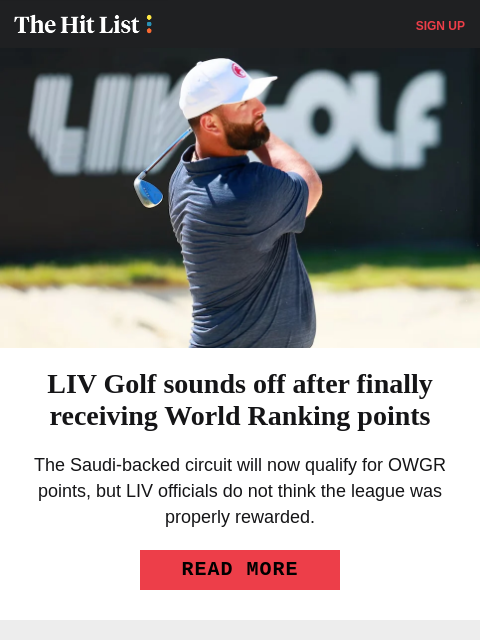 golfdigest newsletter: LIV Golf sounds off on OWGR points