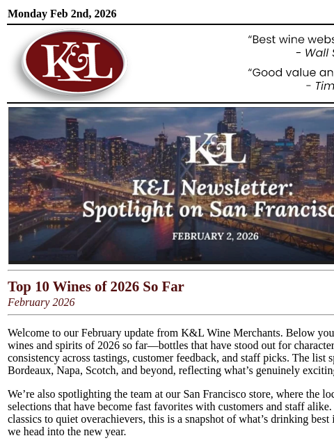 klwines newsletter: K&L Newsletter: Top 10 of 2026 So Far