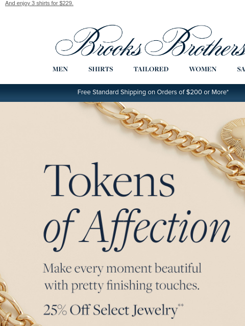 brooksbrothers newsletter: 25% off select jewelry for Valentine’s Day