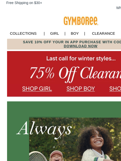 gymboree newsletter: Serving Tennis Trends & 75% Off Clearance 🎾