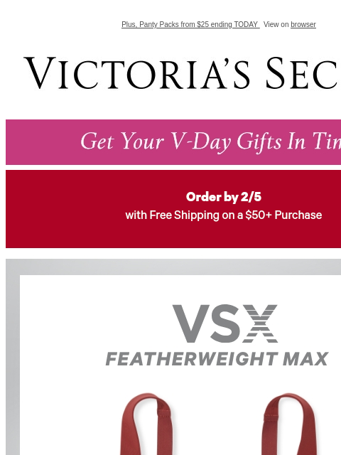 Plus, Panty Packs from $25 ending TODAY View on browser Victoria's Secret VSCC Available Credit Display images to show real-time content Display images to show real-time content Display images to