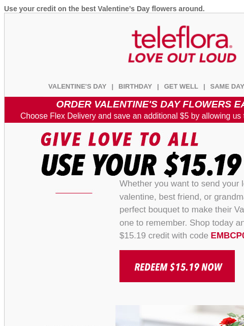 teleflora newsletter: Re: Your [$15.19] Credit...