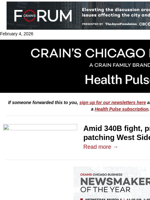 crainalerts newsletter: Providers tout 340B-funded safety-net efforts