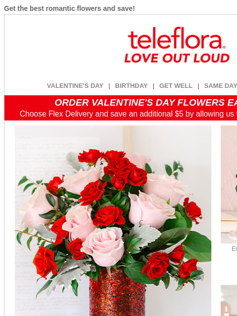 teleflora newsletter: Make Valentine's Day Rosy 🌹 Enjoy 25% Off