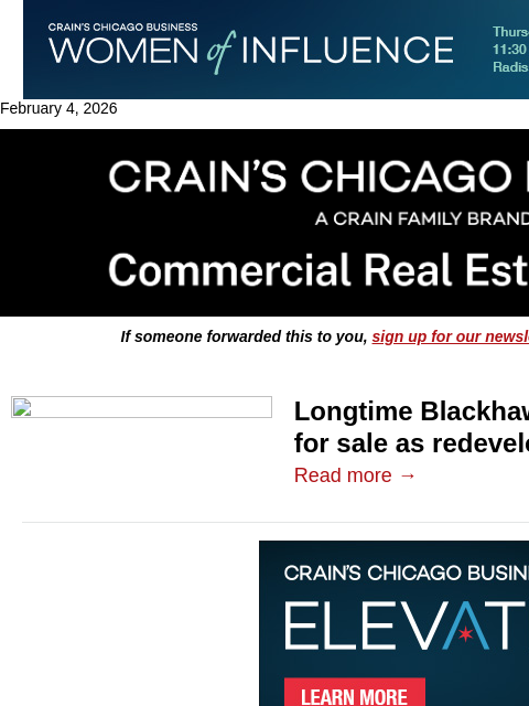 crainalerts newsletter: Former Blackhawks hangout up for redevelopment