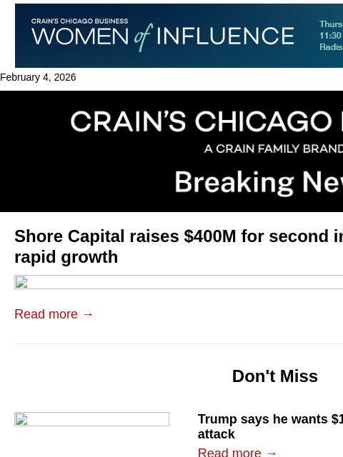 crainalerts newsletter: Justin Ishbia’s firm raises $400M for industrial i...