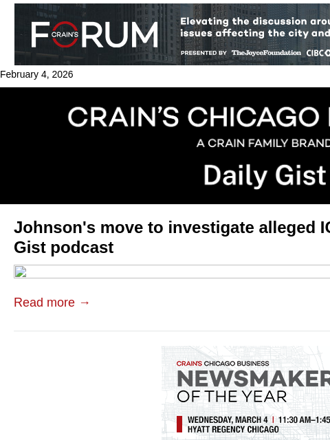 crainalerts newsletter: Johnson's move to investigate alleged ICE abuse: C...