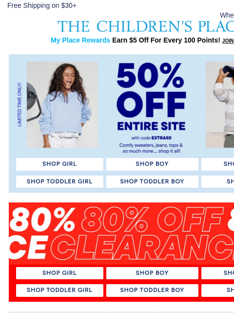 childrensplace newsletter: Your Cart is Waiting + 50% Off Entire Site... ⏳