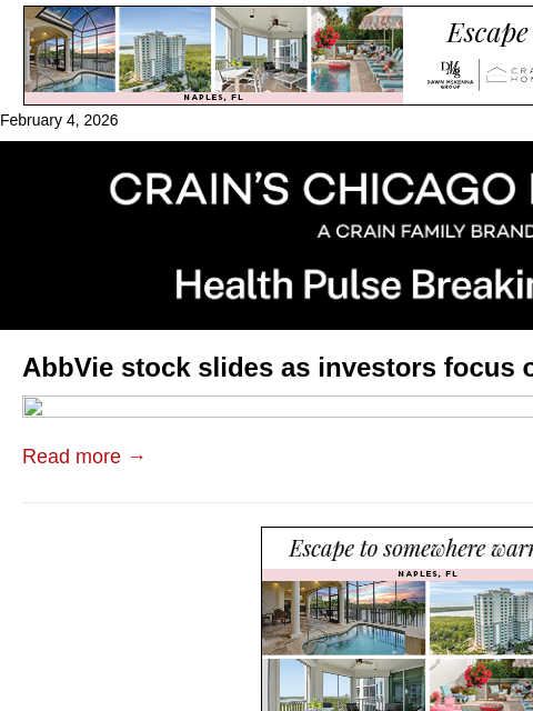 crainalerts newsletter: AbbVie falls despite beating expectations