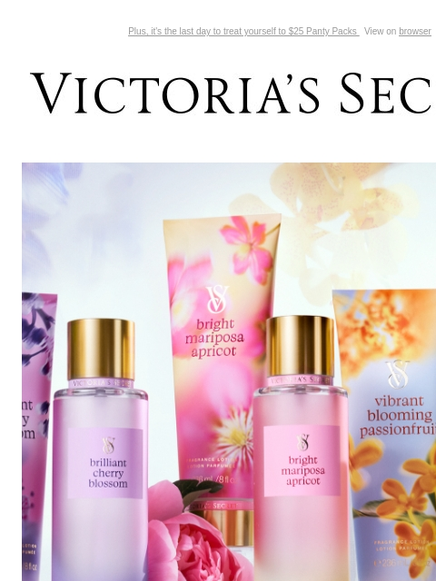 Plus, it's the last day to treat yourself to $25 Panty Packs View on browser Victoria's Secret You have items in your shopping cart. feature cta cta V-day Shipping Cut Off Special Offer | $8